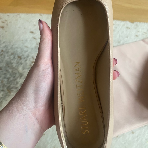 Stuart Weitzman Pearl-Embellished Two Tone Leather Flats - Picture 7 of 10